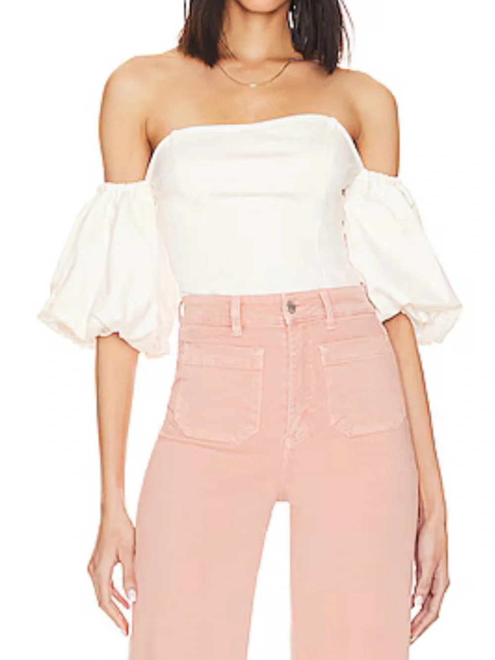 Free People Cream Off-Shoulder Puff Sleeve Camisole Top